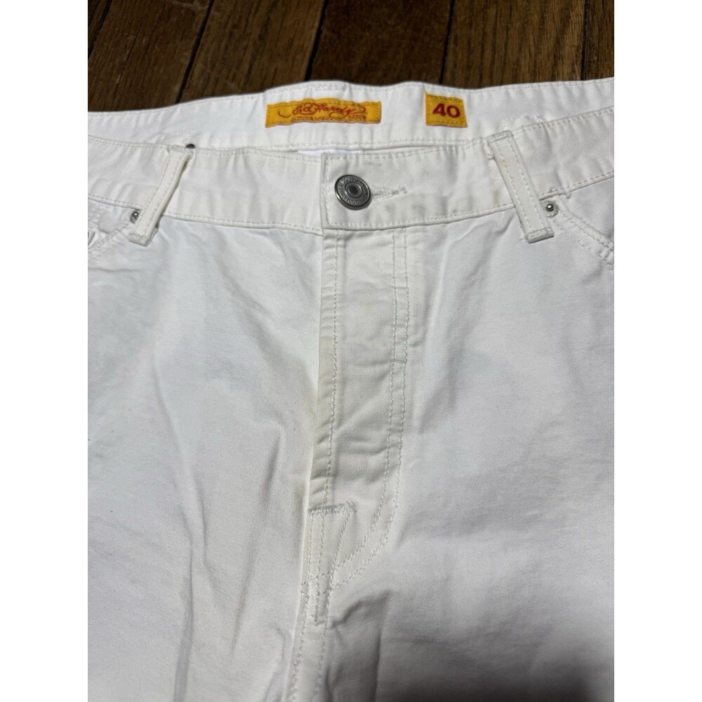 Ed Hardy RARE Wolf Embroidered White Jeans Y2K Mens Pants Size 40 X 34 EUC - Picture 6 of 11